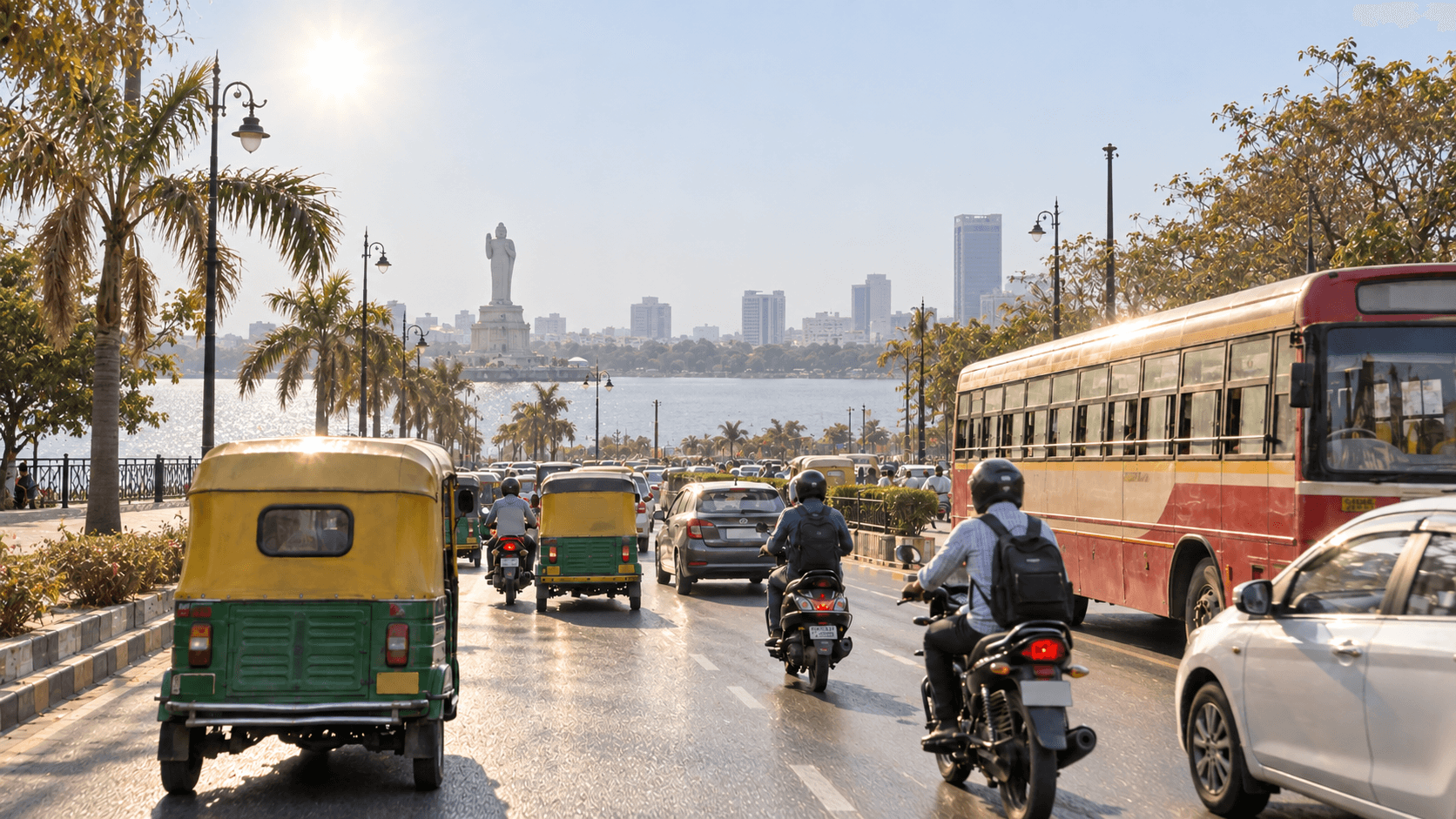 Daytime traffic in Hyderabad