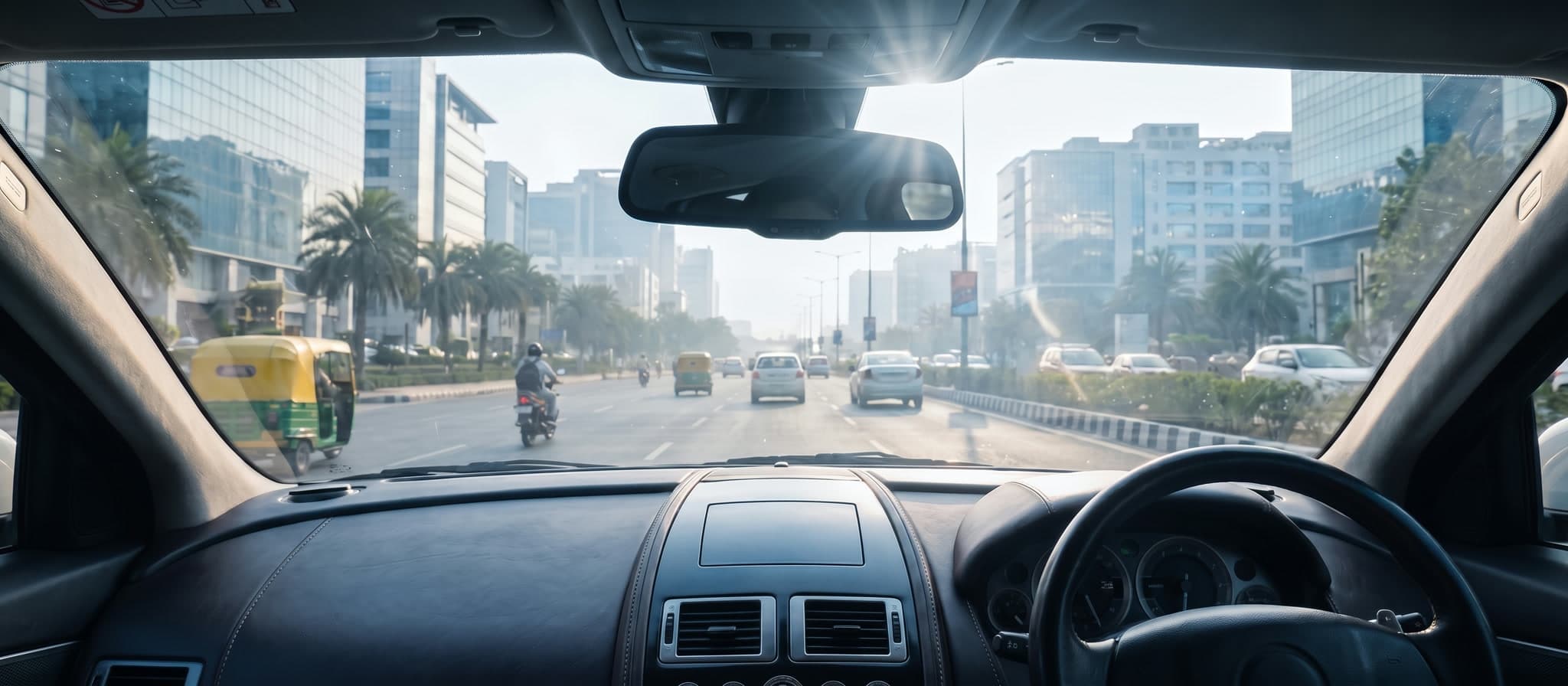 Reduced glare and a cooler cabin through a car windshield with SUNKOOL nano-ceramic window film