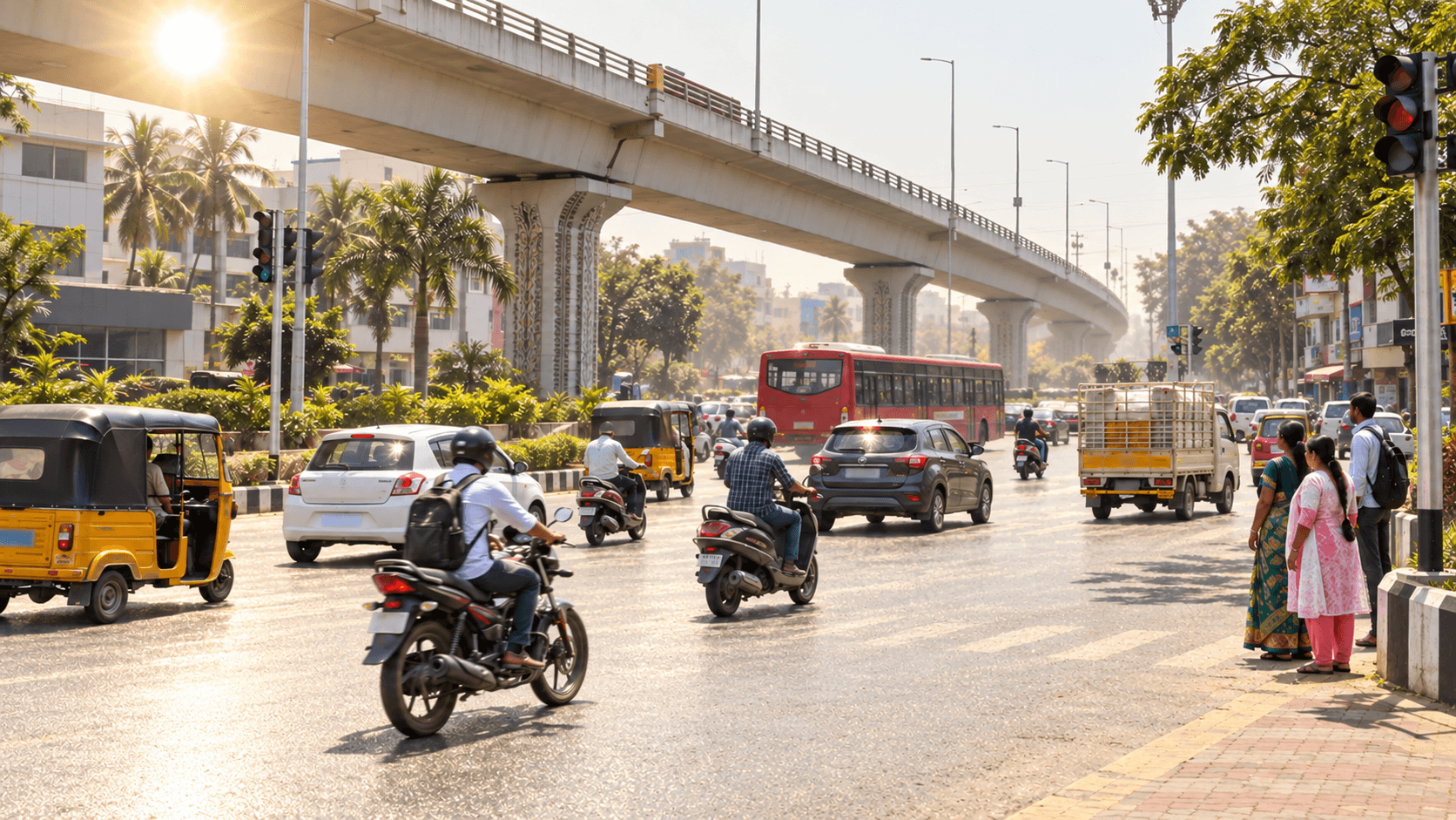 Daytime road traffic in Vijayawada